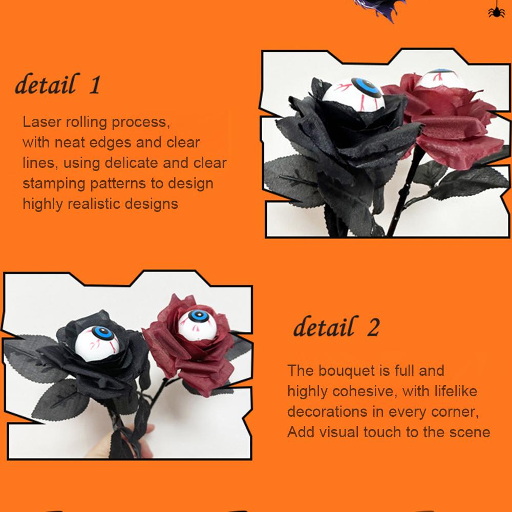Horror Flower Rose Artificial Flower With Eyeball Halloween Supplies 41cm Black Fake Flower Cosplay Costume Accessories