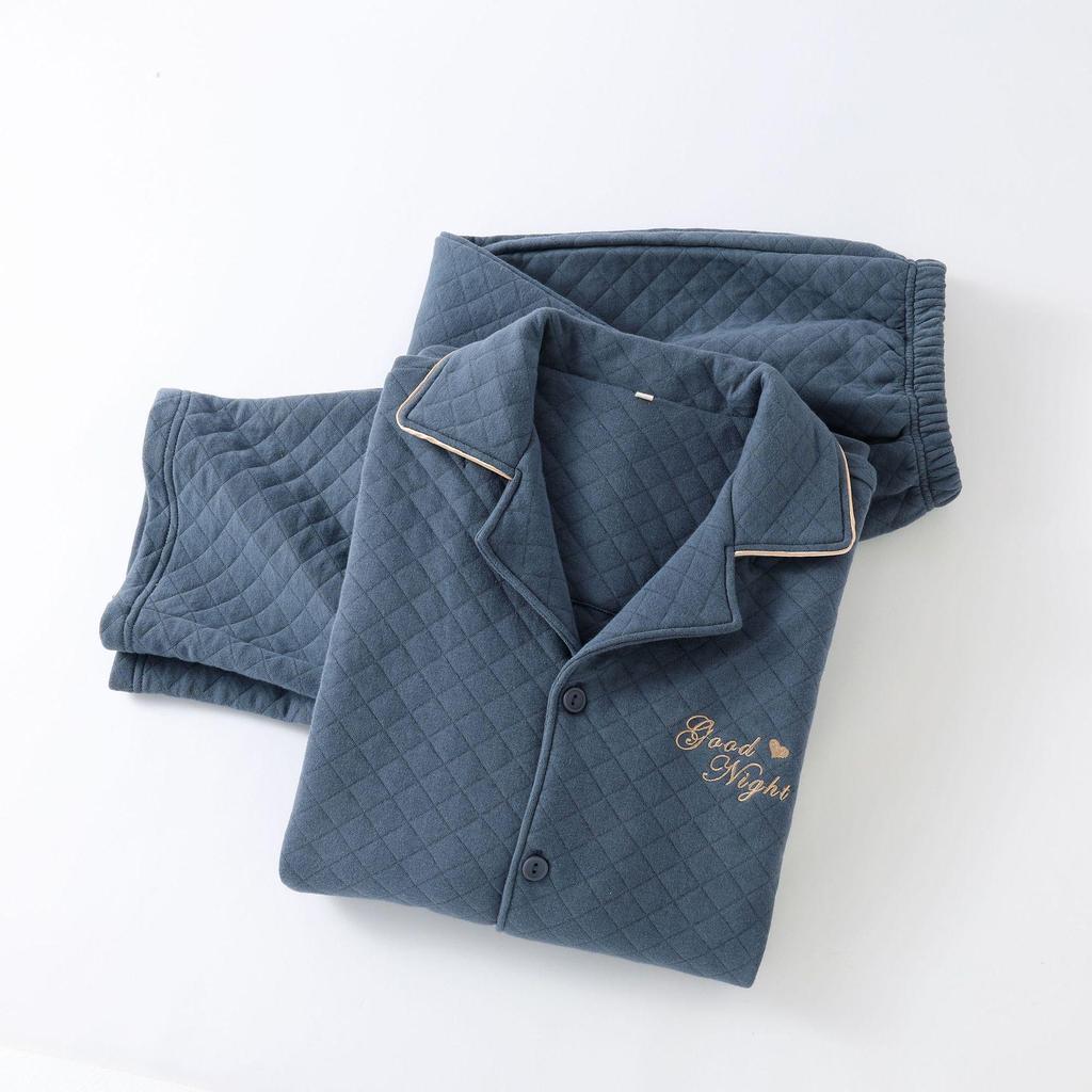 Męska Pikowana Piżama z Bawełny Powietrznej - Ciepły Zestaw z Długim Rękawem na Jesień/Zimę