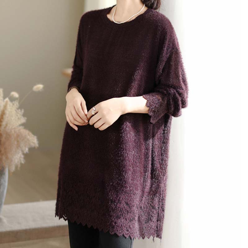 

Топ для женщин Хлопок Осень Зима Утепленный Теплый Эластичный Круглый вырез Кружево Средней длины Большой размер Топ Длинный рукав Оверсайз Топы ONE SIZE коричневый