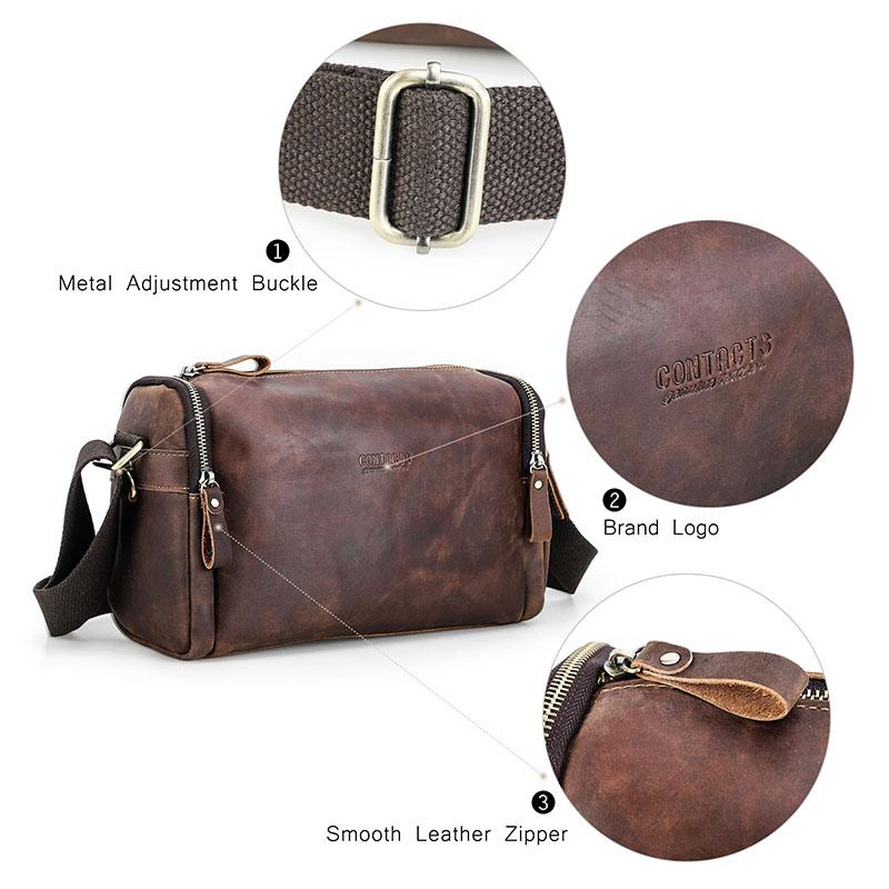 Echtes Leder Männer Vintage Umhängetasche Strap Sling Mehrere Mezzanine Große Kapazität Schulter Tasche Crazy Horse Leder Messenger Taschen