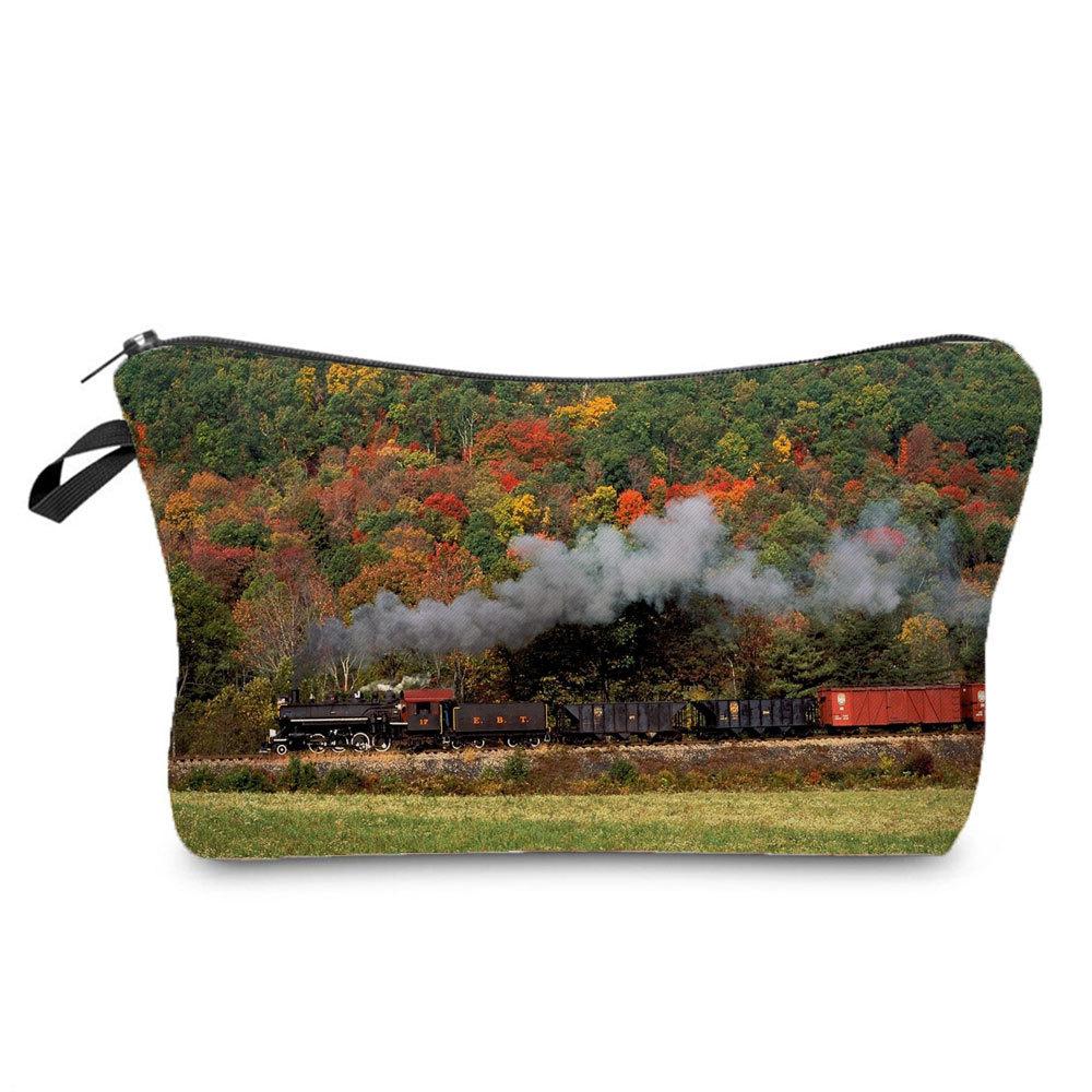 Women Railway Print Cosmetic Bag Toiletries Organize Travel Storage Case 6782