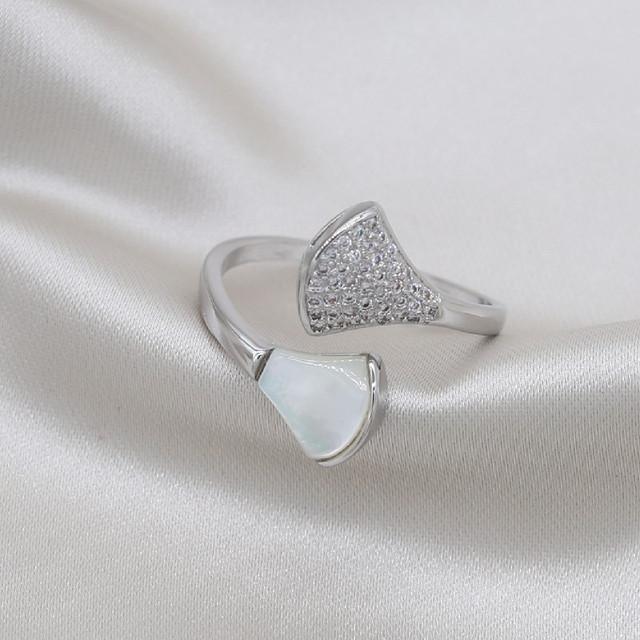 

Корейский дизайн, модные ювелирные изделия, 14-каратное настоящее золотое покрытие, изысканное кольцо-веер с ракушкой из циркония класса ААА, элегантное женское выпускное вечернее открытое кольцо Resizable серебряный