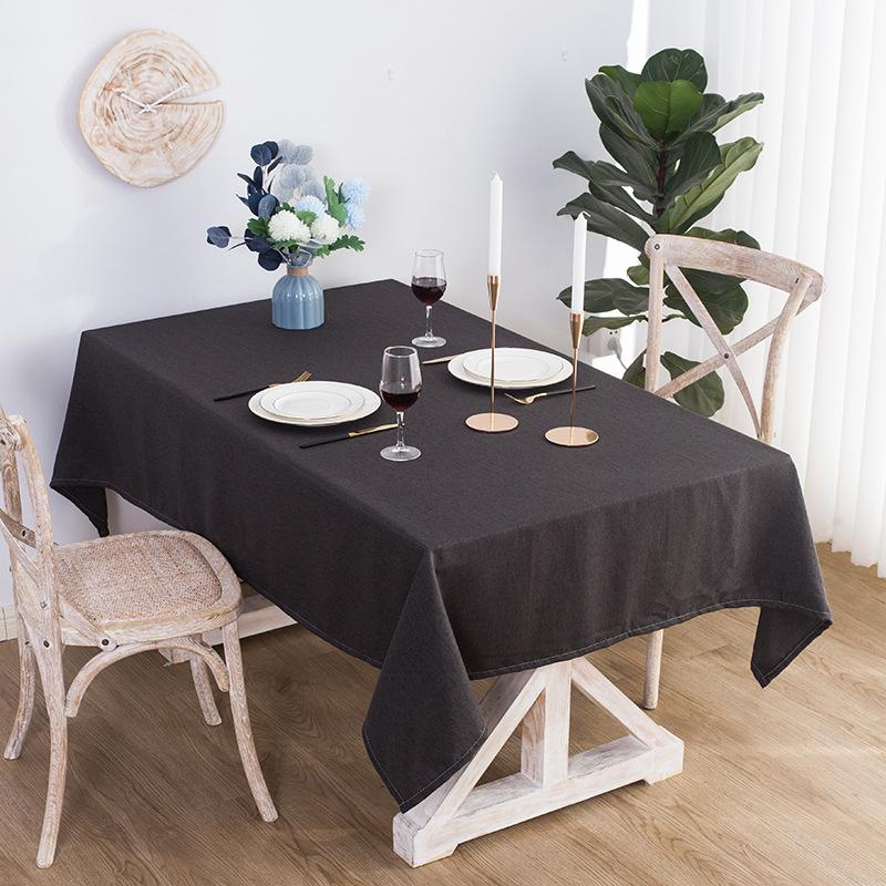 Japanese Linen-Cotton Tablecloth Waterproof Oil-Proof Wash-Free Solid Color Rectangular Dust-Proof Cover Tablecloth Soft Drape