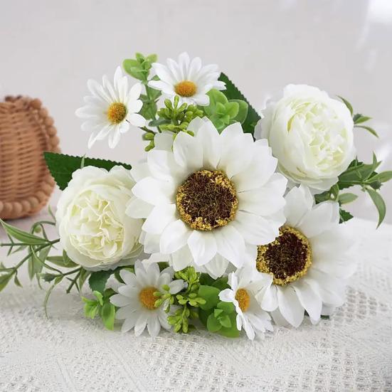 Artificial Sunflower Stem Realistic Fake Silk Sunflower Peony Wildflower Bouquet for Bridal Bouquets Wedding Centerpieces Home Party Table Vase Decor