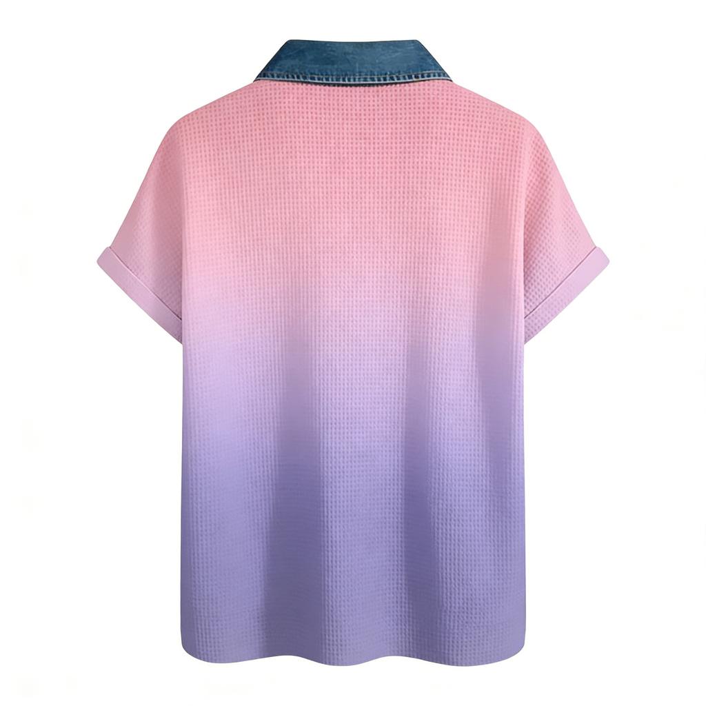 Ladies' Gradient Casual Fashion Short Sleeved Shirt Top