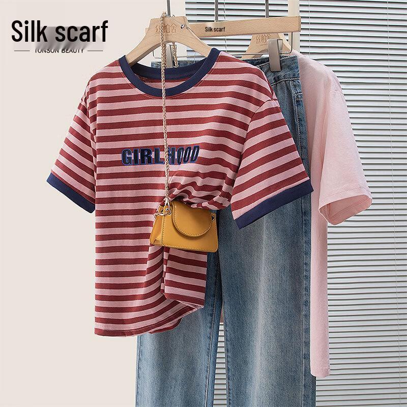 

Cedar House Women s Striped Letter Short Sleeve T-Shirt S