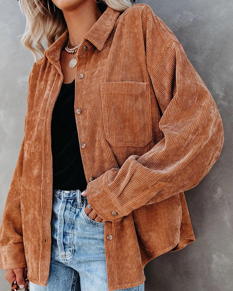 2026 Spring/Autumn Women's Oversized Loose Corduroy Shirt - European and American Style