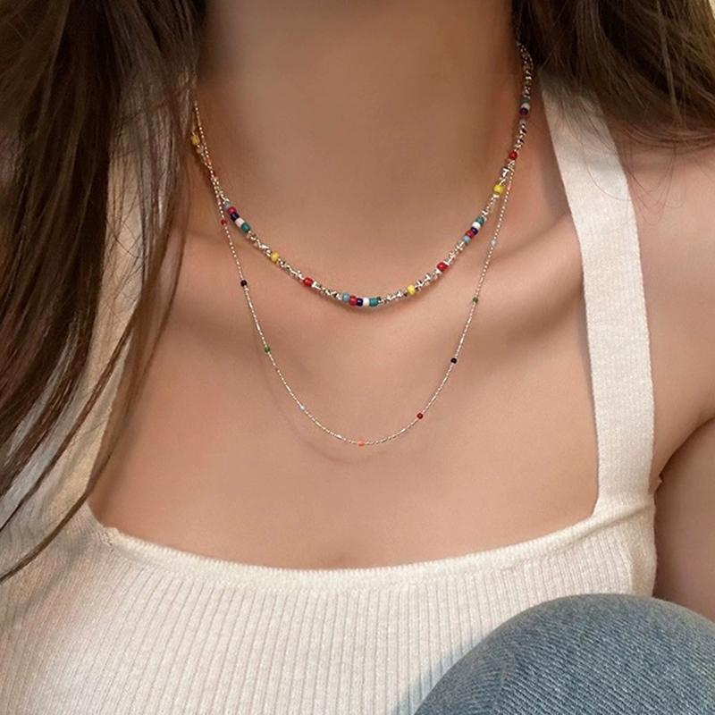 New Colorful Beads Choker Necklace Korean Fashion Simple Colorful Collar Short Chain Handmade Female Necklace Women Girl Jewelry