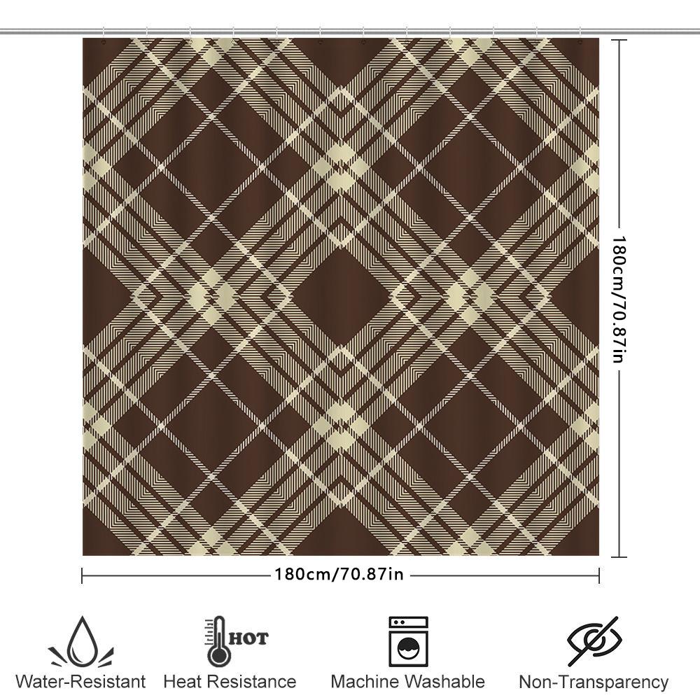 Orange Blue Plaid Shower Curtainmodern Bath Decor With Waterproof Fabric For Home Bathroom Decoration Size Customizable