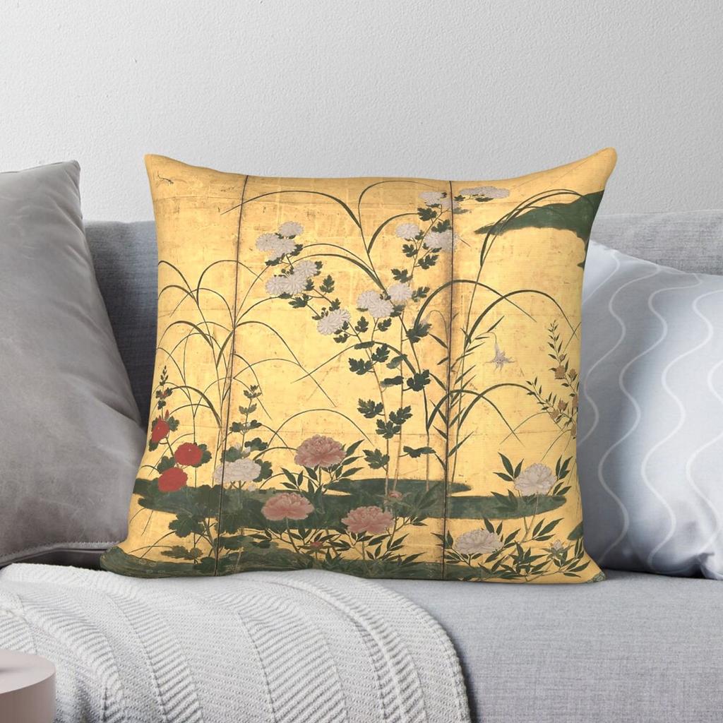 Blumen und Gräser der Vier Jahreszeiten Kissenbezug Polyester Leinen Samt Kreativ Reißverschluss Dekorative Sofakissenhülle Großhandel