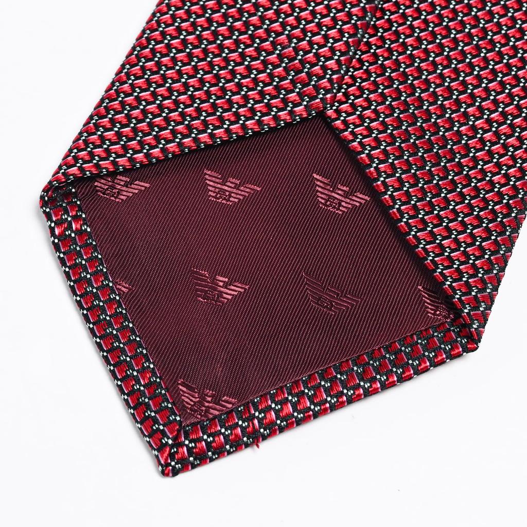 Emporio Armani Jacquard Micro Made in EM001346 TE13740 F5029 Men's Tie, 7.5cm Wide, 100% Silk, Check, Red, Italy, [Used]