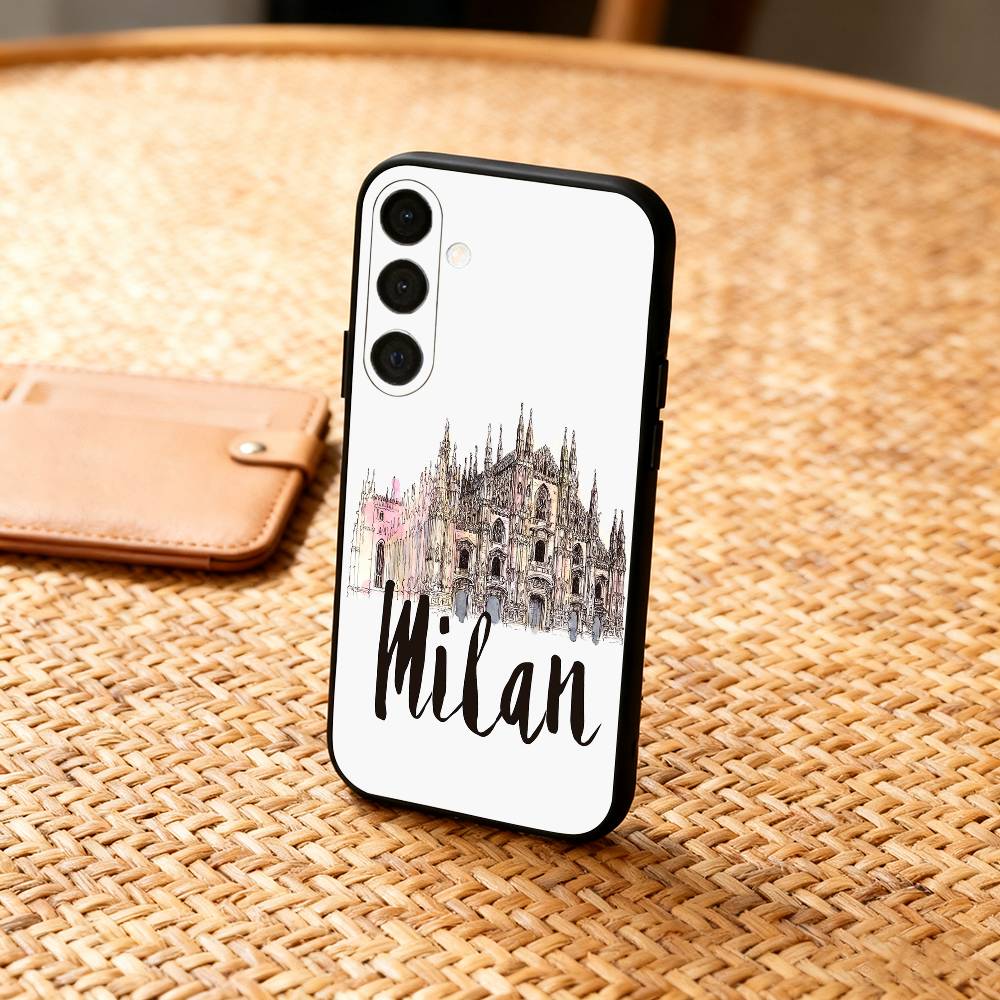 Milan city Phone Case For Samsung A73,72,71,A52,51,40,41,A22,A32,31,A13, Soft Black Shell