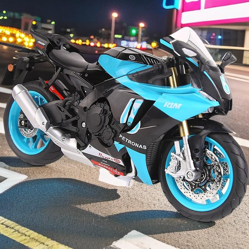 1/9 YAMAHA YZF-R1M Alloy Racing Motorcycle Diecast Metal Street Sports Motorcycle Model with Light Simulation Childrens Toy Gift