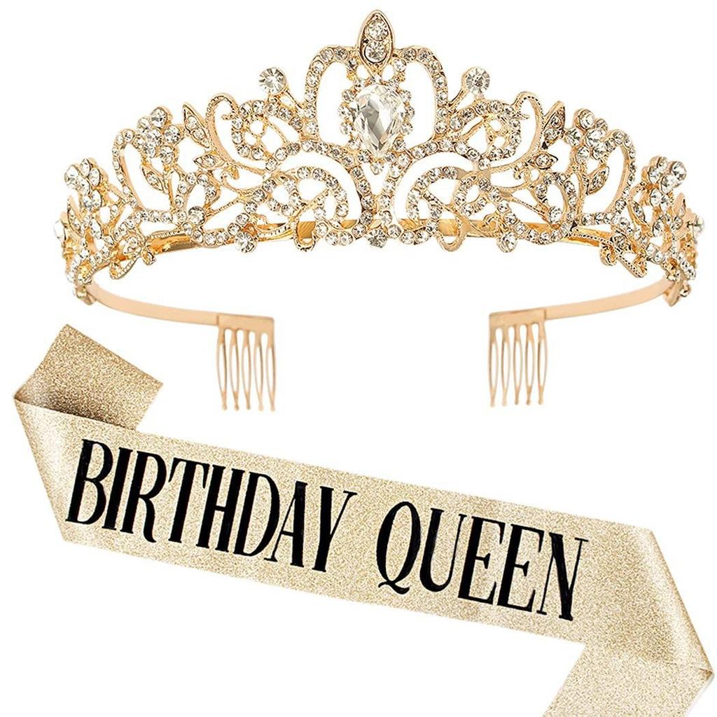 European and American Fashion Crystal Crown Belt Etiquette Wear Birthday Headwear Crown Birthday Girl Sash Set