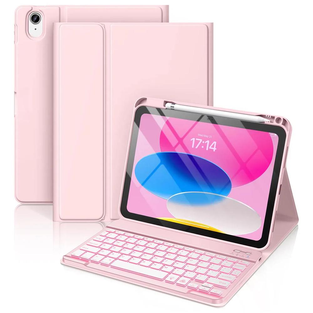 

CS-1099 For iPad (2025)/10.9 (2022) Colorful Backlit Bluetooth-Compatible Keyboard Protective Cover Pink