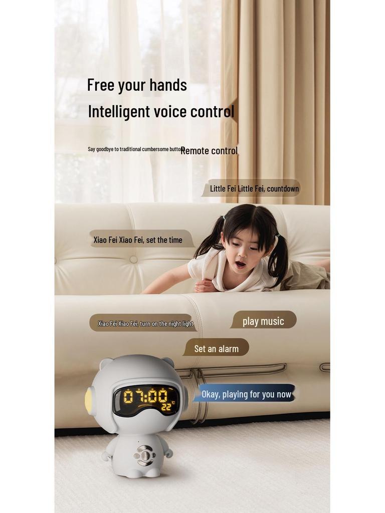 Smart Bluetooth Speaker with Voice Control, Alarm Clock, TF Card, and Ambient Light