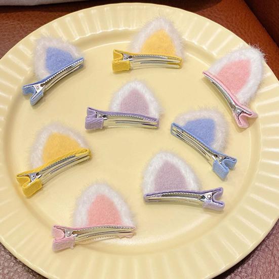 Yousheng Hair Pin 3D Cat Ear Plush Hair Clip Soft Fluffy Vibrant Colors Rounded Metal Clamp Kids Hairpin Autumn Winter Hairstyles School Travel Party
