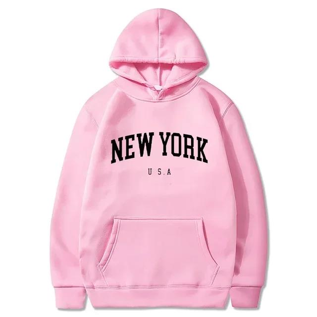 NEW YORK Letter U.S.A City Print Hoody Men Fashion Casual Long Sleeves Hooded Loose Oversize Pullover Hoodie Street Sweatshirt