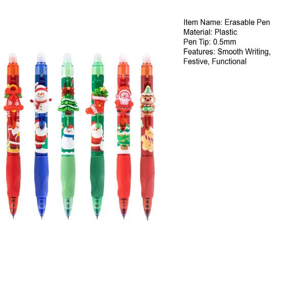 6 Stück Weihnachten Radierbare Gelstifte Niedliche Einziehbare Blaue Tintenstifte mit 0,5 mm Feiner Spitze Cartoon Schulbürobedarf
