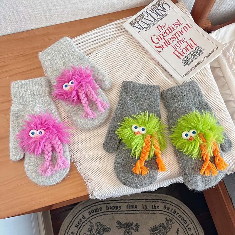 Adorkable Thicken Mitten with Braids Knit Gloves Protect from the Cold Cartoon Clown Unisex Full Finger Glove