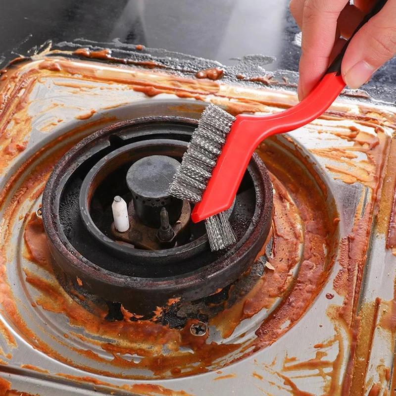 Wire Brush Set 3Pcs - Nylon/Brass/Stainless Steel Bristles with Curved Handle Grip for Rust, Dirt & Paint Scrubbing with Deep Cleaning