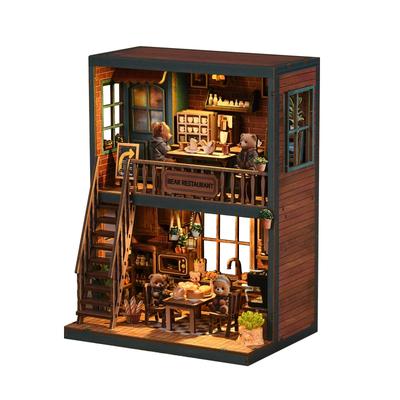 CRESYMME Miniature House Dollhouse Book Nook Wooden DIY 3D Hobby Bread Kit, (Bear's Time)