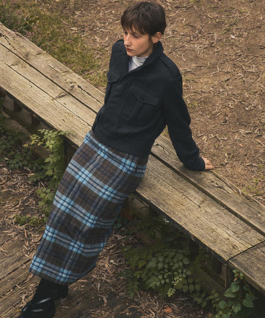 Aueonoseuteljia Vintage Check Skirt_Blue Brown