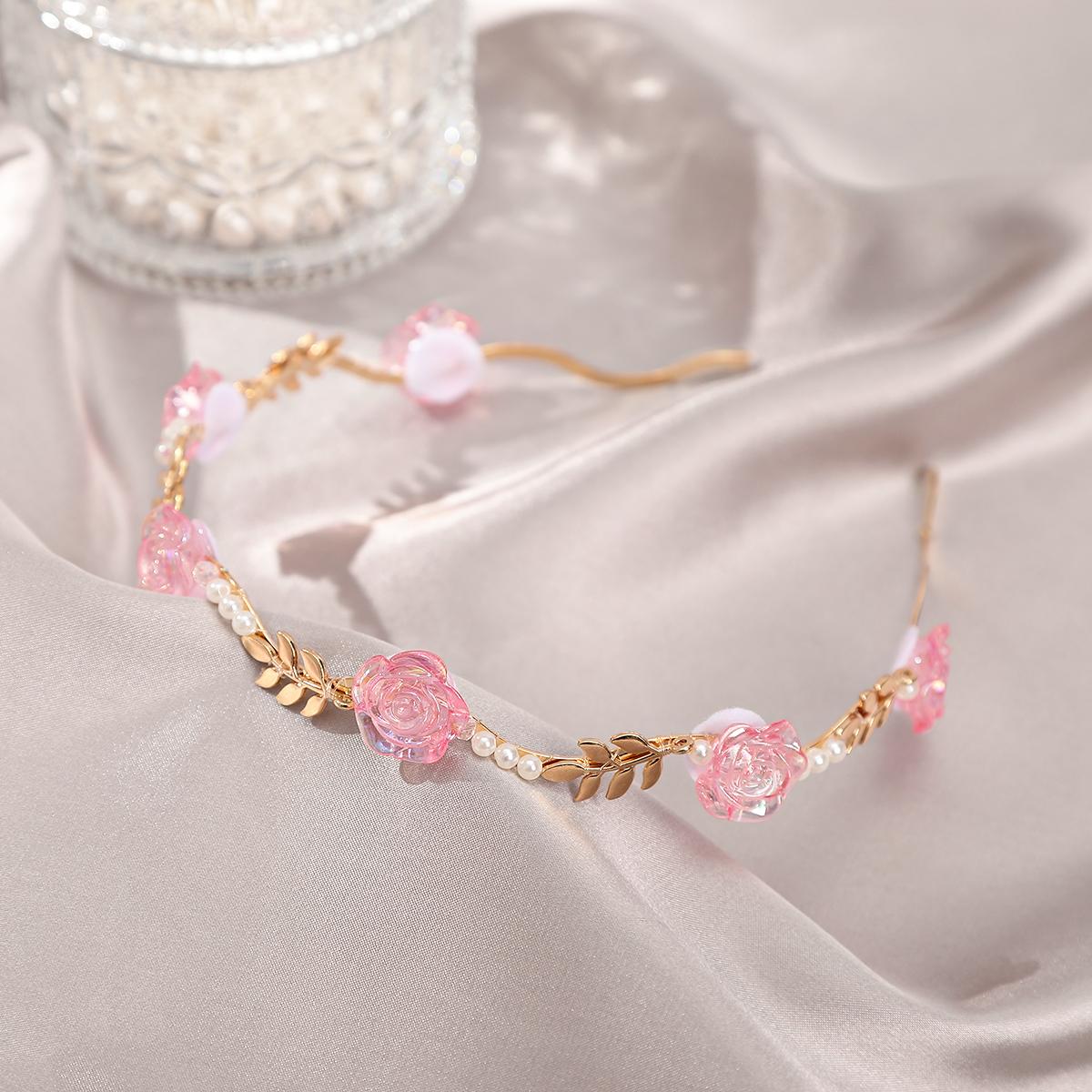 

Повязка на голову с листьями роз из смолы, обручи для волос, для девочек, женщин, розовые, милые, женские, фото, модные аксессуары для волос, весна, новый головной убор