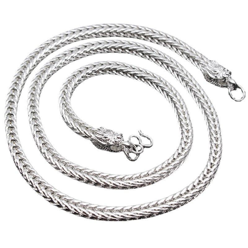Silver Plated Silver Necklace Trendy Men Dragon Cloth Pattern Silver Necklace Imitation Silver Faucet Necklace Jewelry Men