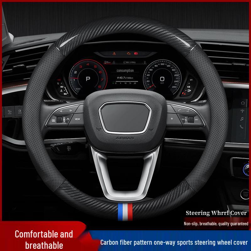 XPeng Steering Wheel Cover for P7, G3, G3i, P5 - Genuine Leather Carbon Fiber, High-Quality.