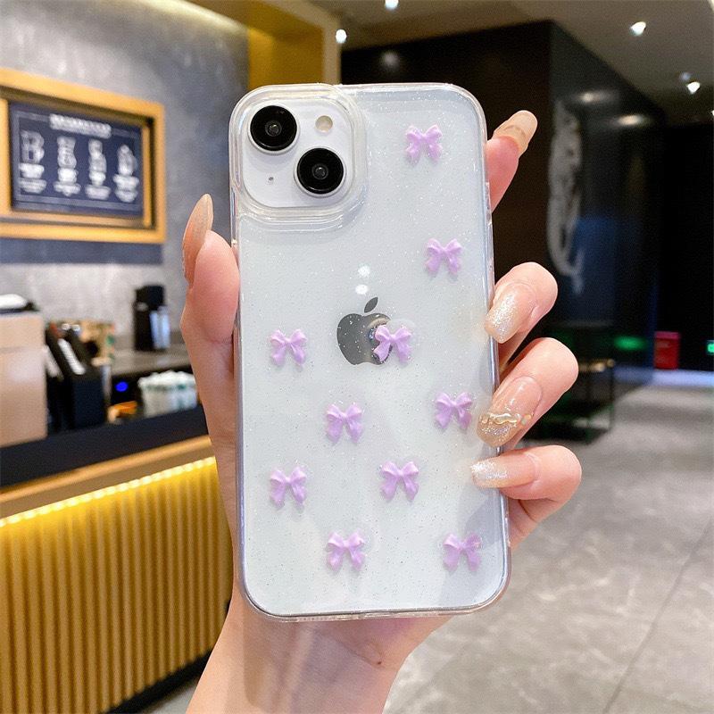 

Glitter Pink Small Bow Phone Case for IPhone17promax Small Fresh Style for Apple 16 Transparent Anti-fall 15 For iPhone 7/8/SE 2020