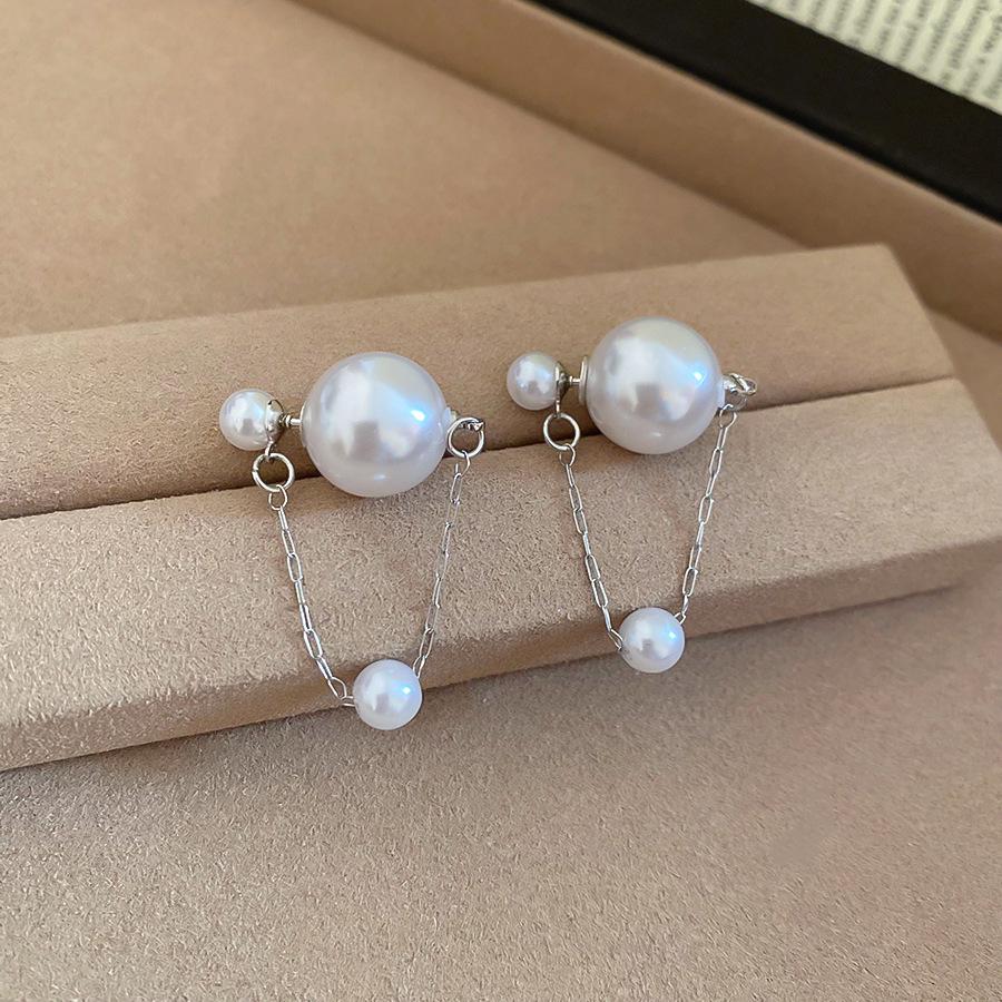 Elegant Silver Needle Faux Pearl Stud Earrings: Versatile, High-End Fashion Accessory for Women