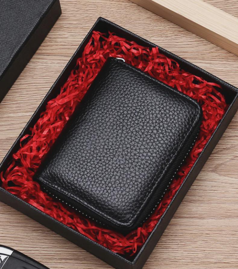 Schlankes, diebstahlsicheres Kartenetui aus echtem Leder für Herren und Damen mit großer Kapazität und Anti-Entmagnetisierungsfunktionen