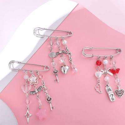 Bag Charm Beaded Bag Pins Unique Clasp Beaded Brooch Aesthetic Sweet Brooch Clip  Backpack