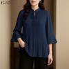 ZANZEA Women Casual Round Neck Solid Color 3/4 Sleeve Loose Blouse