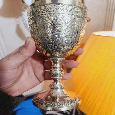 Handmade Solid Brass Chalice Goblet Communion Cup, Medieval Inspired Drinking Goblet Gift for Christmas, Wedding, Anniversary, Birthday