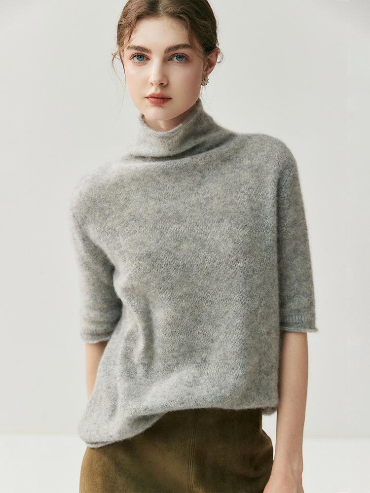 Women's Autumn/Winter Semi-High Neck Cashmere Silk Sweater