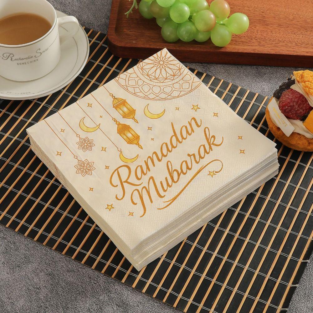 Colorful Moon-Patterned Napkins Golden Moon Star Patterns Printed Napkins White 20 Pieces Disposable Paper Tissues Birthdays