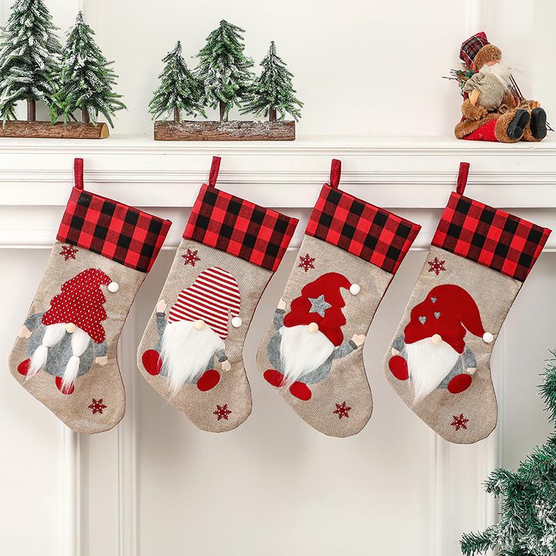 Christmas Decorations Linen Cartoon Children Gift Stocking Window Decoration