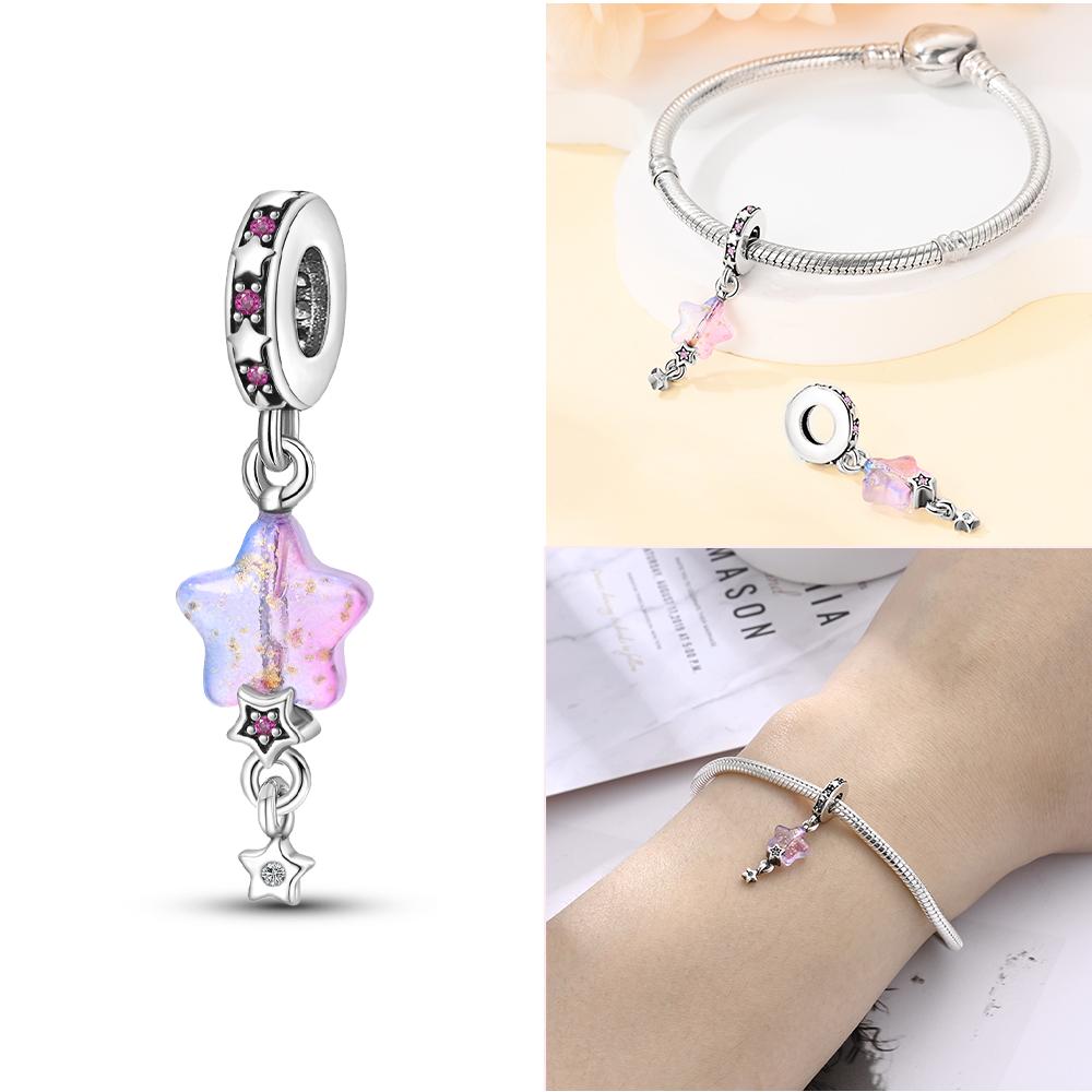 Original Charms Copper Blue Moon Stars Sun Rockets Astronauts Hearts Beads Fit Bracelet Women Diy Romantic Gift Jewelry