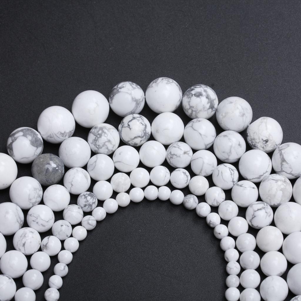 Türkise Halsketten Natursteine DIY Weißer Howlith Zubehör 4/6/8/10/12mm Lose Perlen 40-15 Stück Perlen Rund zur Schmuckherstellung Perlen