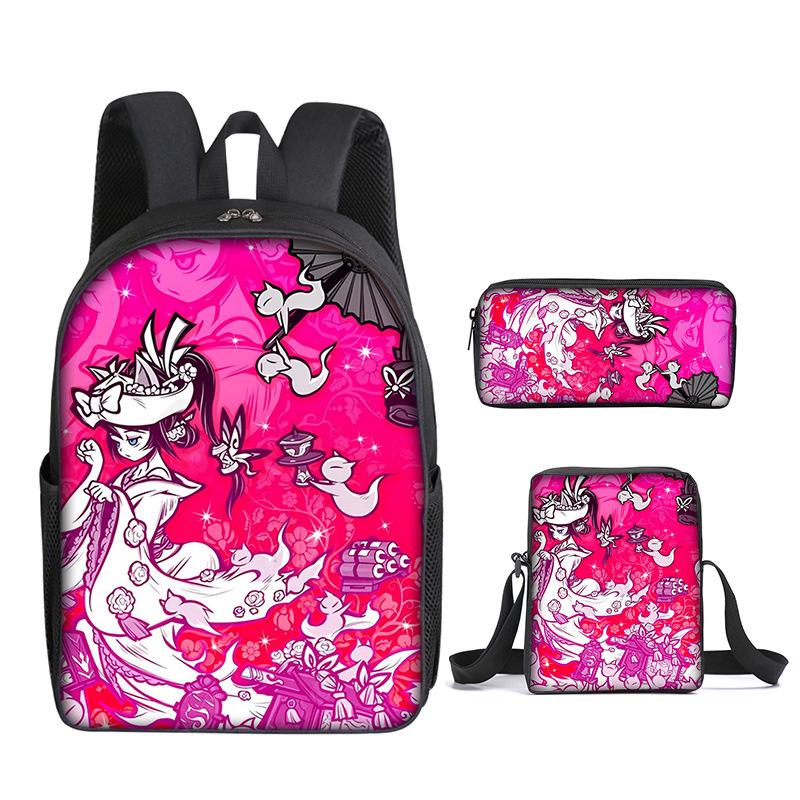 The Battle Cats Rucksack Dreiteiliges Set für Kindergartenkinder, Rucksack mit großem Fassungsvermögen, Umhängetasche, Federmäppchen