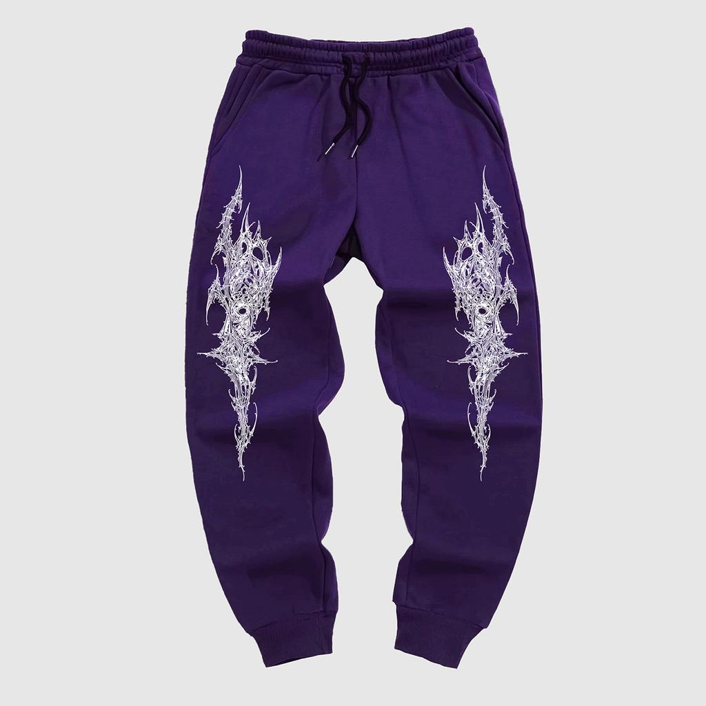 Men's Gothic Style Jogger Pants - Winter Warmth Casual Athletic Track Pants with Elastic Waist & Cuffed Hem, Geometric Gothic Patterns