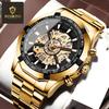 Binbond Skeleton Non-Mechanical Waterproof Men's Watch - Black Metal & Blue Design