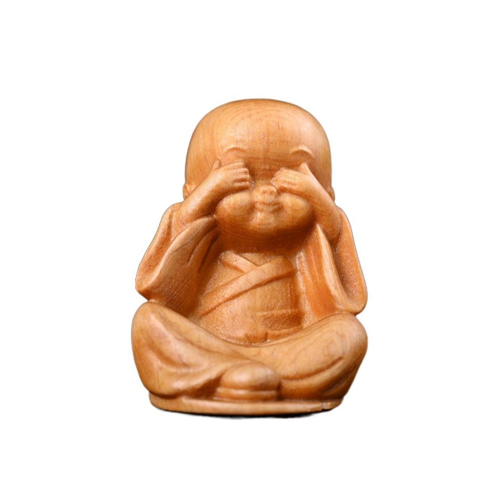 Decorative Monks Statue Hand-held Wood Carved Ornaments Antique Little Monks Sculptures  Desktop