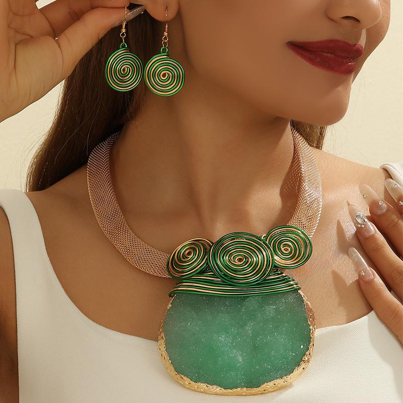 African Colorful Crystal Rhinestone Jewelry Necklace Earrings Set for Women Party Wedding Dress