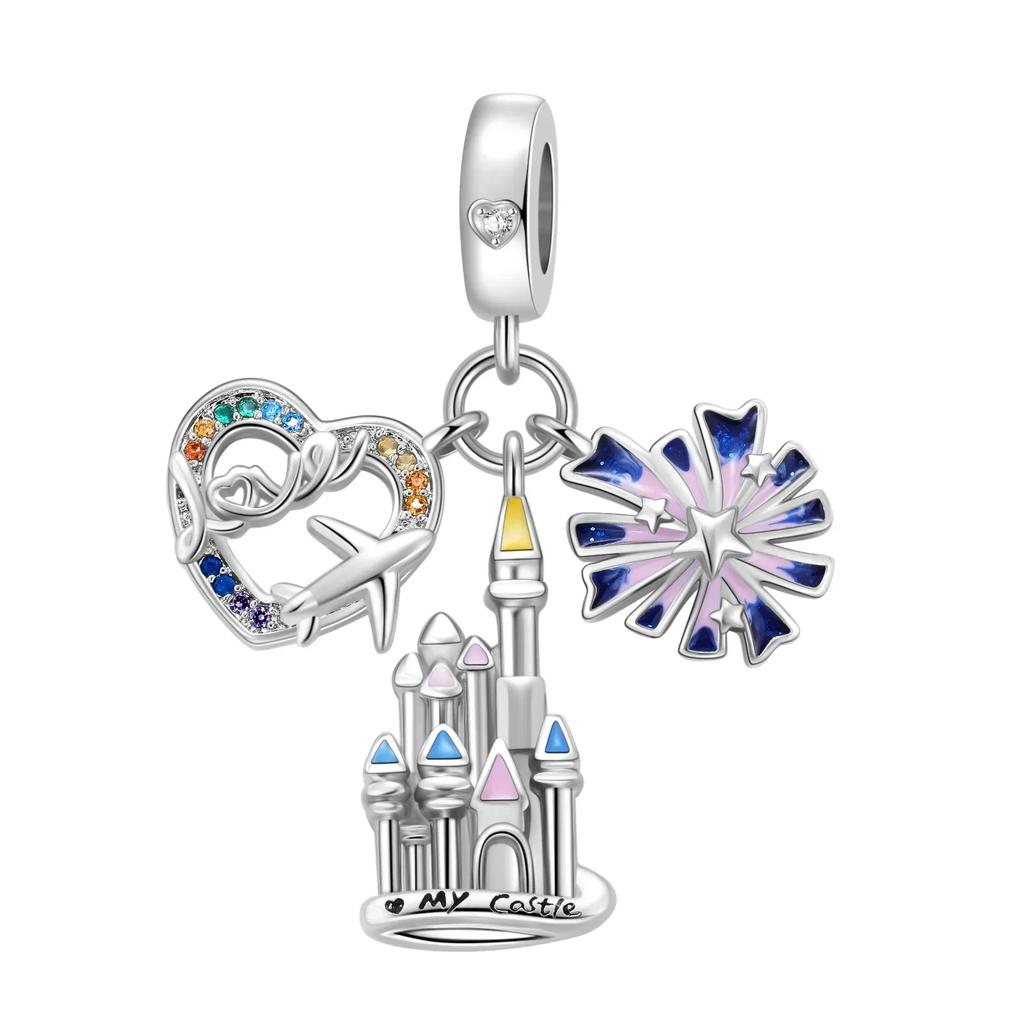 Landmark Building Charms 925 Silver Eiffel Tower Statue of Liberty Beads Keychain Metal Bracelet DIY Fine Jewelry Gift