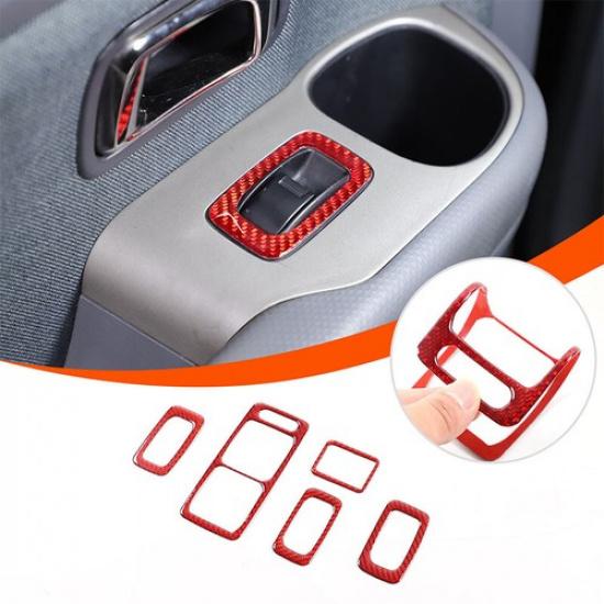 Red Carbon Window Lift Switch Button Trim Sticker for Honda Pilot 2003-2008