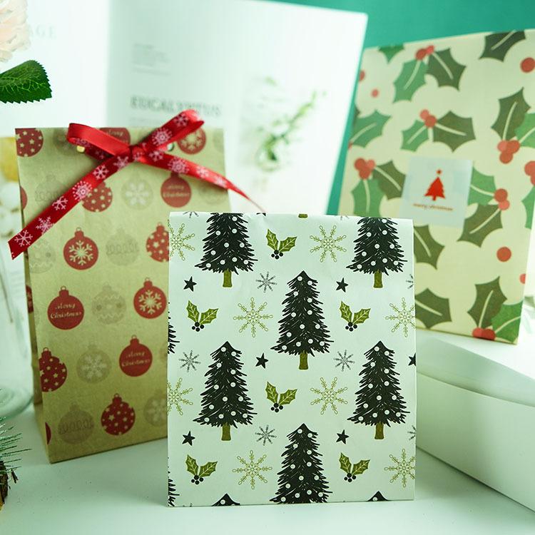 10pcs Christmas Gift Bags Candy Cookies Gift Paper Bags Holiday Decorations New Year Gift Wrapping