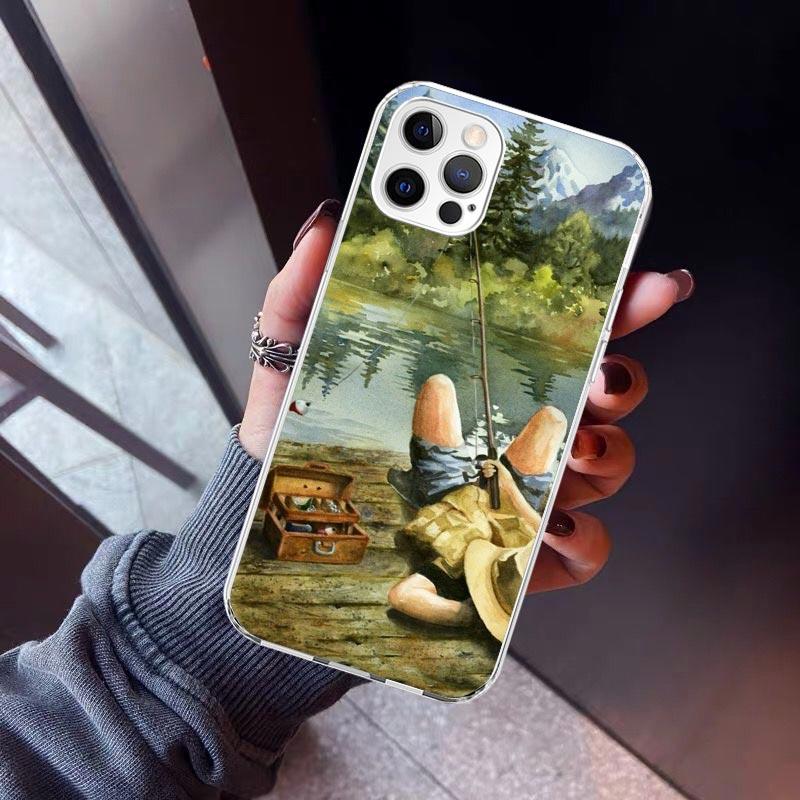 Offshore Angling Fishing Fish Rod Phone Case For iPhone 17 Air 11 13 Mini 14 15 Plus 16 12 Pro Max 16E SE 7 8 Pattern Soft TPU B